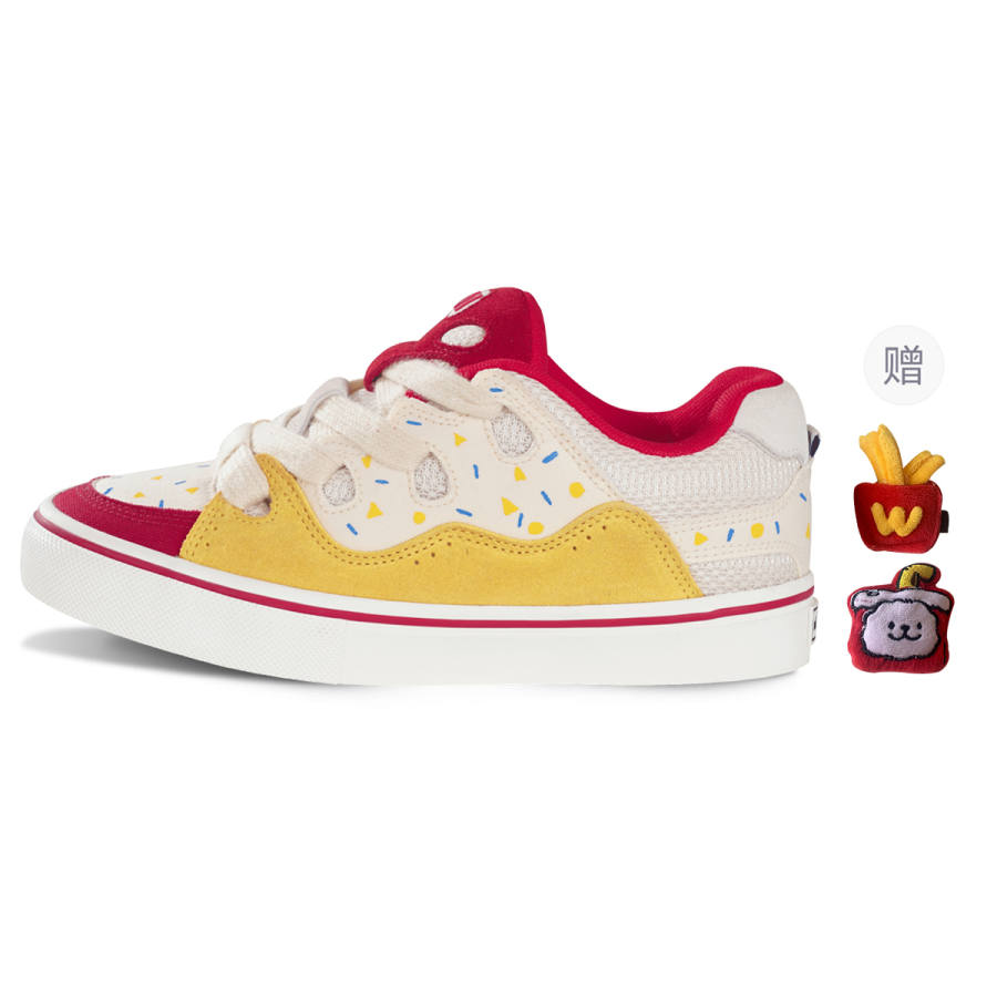 Ollieskate Slip Resistant Cushioning Abrasion Resistant Low top Skateboard Shoes Unisex Red Yellow