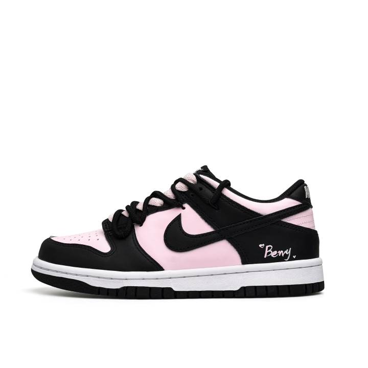 Nike Nike Dunk Cherry Blossom White Peach Double Shoelace Abrasion Resistant Low top Skateboard Shoes Unisex Black Pink