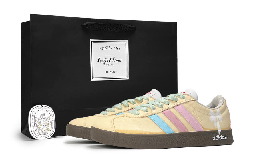 Adidas Neo VL Court 2.0 Slip Resistant Abrasion Resistant Low top Skateboard Shoes Unisex Yellow Pink