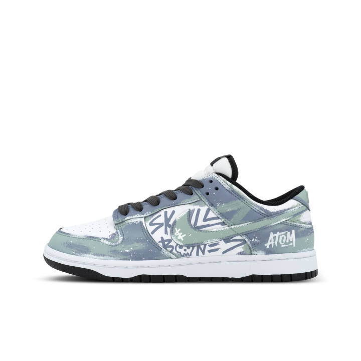 Nike Nike Dunk Low Panda, Atom Graffiti Leather Low top Skateboard Shoes Unisex White Blue Green