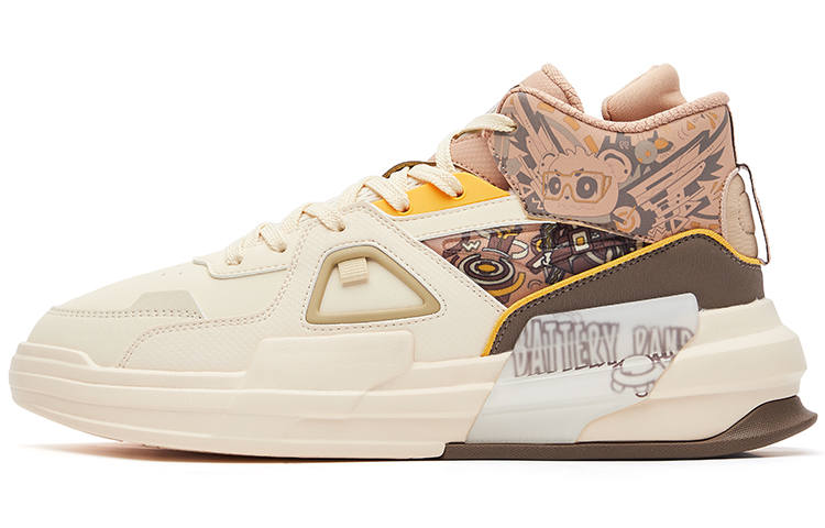 Erke Battery Panda High top Skateboard Shoes Men's Feather White Elk Brown