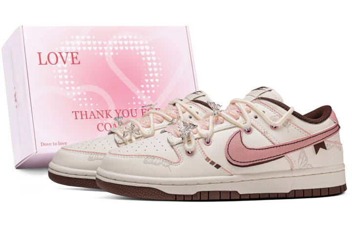 Nike Nike Dunk Pink Butterfly Box Abrasion Resistant Low top Skateboard Shoes Women's Beige Pink