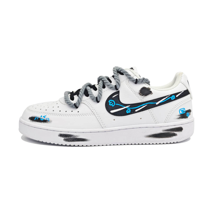 Nike Nike Court Vision 1 Smile Messenger 2 Cushioning, Wear Resistant Low top Skateboard Shoes Unisex Black White Blue