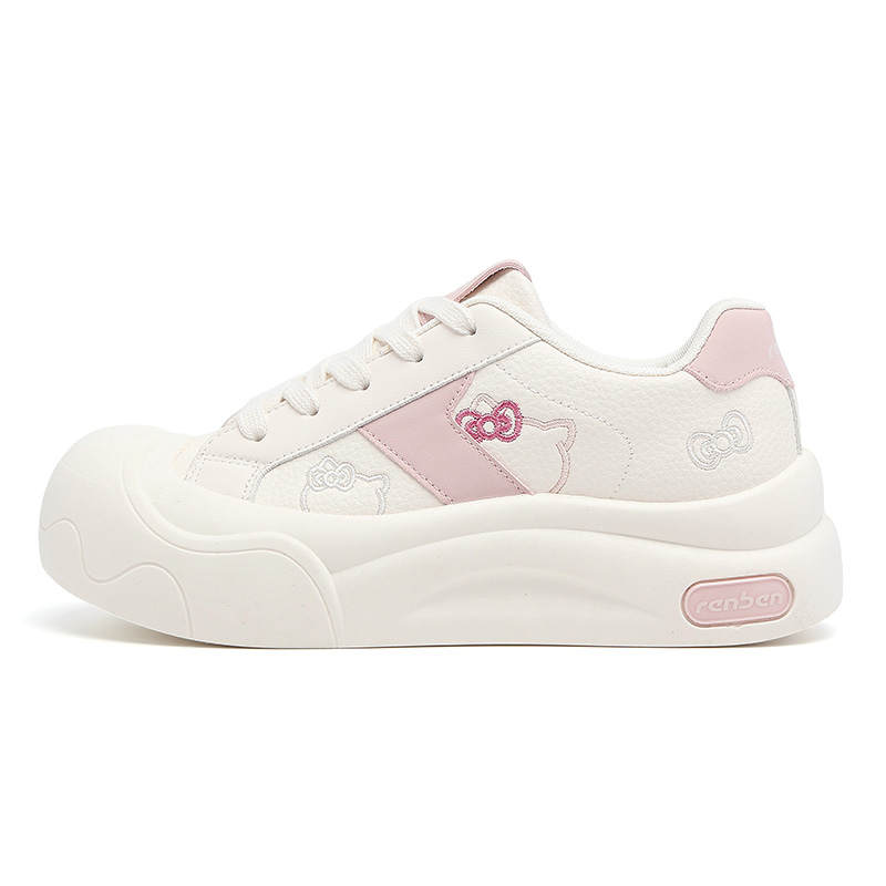 RENBEN Abrasion Resistant Height Increasing Slip Resistant Low top Skateboard Shoes Women's Beige Pink