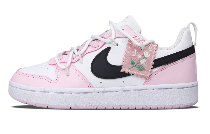 Nike Nike Court Borough Legendary Flower Message Slip Resistant Low top Skateboard Shoes GS Pink White