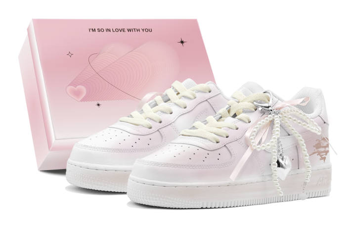 Nike Nike Air Force 1 Air Force 1, Couple's, Romantic Gift, Pink Love Pearl, Heart, Detachable Accessories Low top