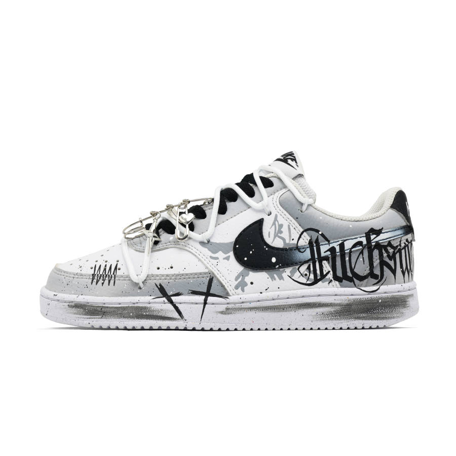 Nike Nike Court Vision 1 Gothic Arts Cow Leather Abrasion Resistant Low top Skateboard Shoes Unisex Black White