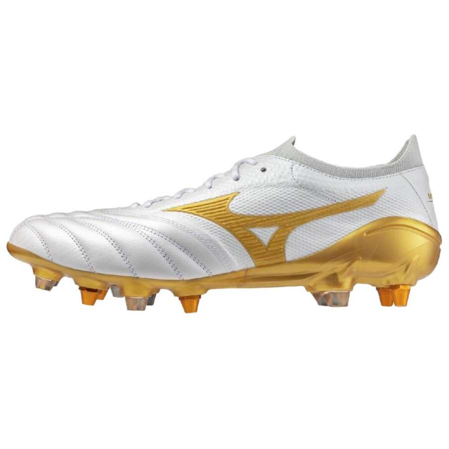 Mizuno Morelia Neo 4 Breathable And Lightweight Soccer Shoes Unisex White Gold