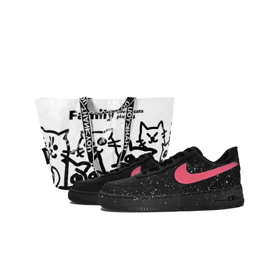 Nike Nike Air Force 1 Baby's Breath Slip Resistant Abrasion Resistant Low top Skateboard Shoes Unisex Black Pink
