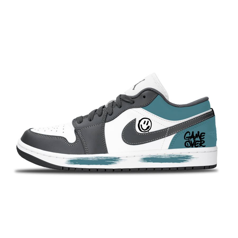 Jordan Jordan Air Jordan 1 Gray Blue Playful Leather Abrasion Resistant Low top Skateboard Shoes Unisex Blue