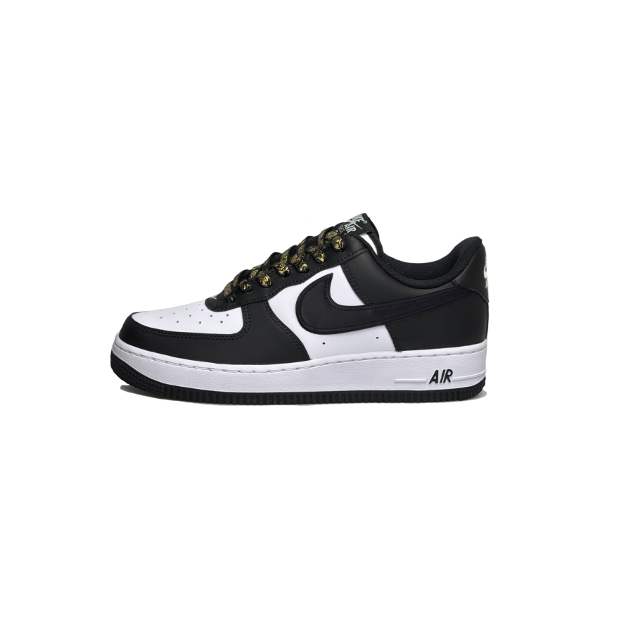 Nike Nike Air Force 1 Slip Resistant Abrasion Resistant Low top Skateboard Shoes Unisex Black White Gold