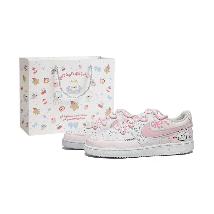Nike Nike Court Vision 1 West Highland Puppy Cushioning Height Increasing Low top Skateboard Shoes Women's Pink