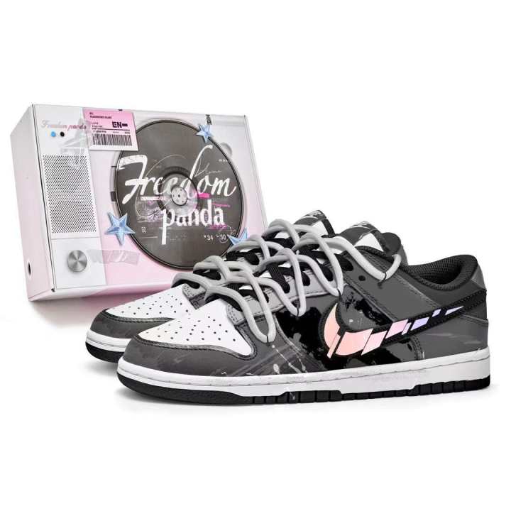 Nike Nike Dunk Slip Resistant Abrasion Resistant Low top Skateboard Shoes Unisex Black Gray White