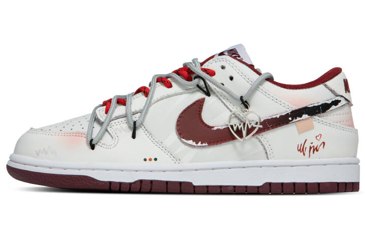 Nike Nike Dunk Low Butter White Chocolate Slip Resistant Abrasion Resistant Low top Skateboard Shoes Men's White Red Pink