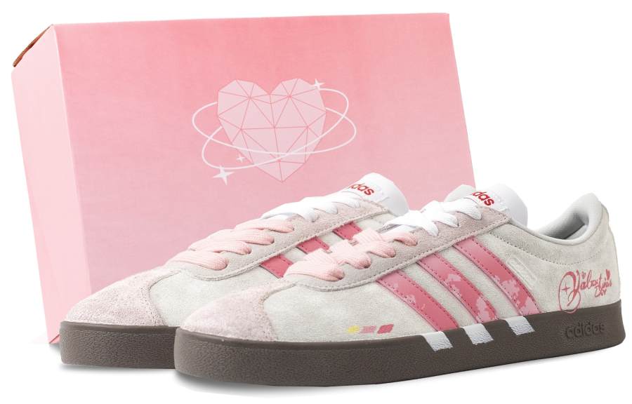 Adidas Adidas VL COURT 2.0 Deeply In Love Rose Abrasion Resistant Low top Skateboard Shoes Unisex White Pink