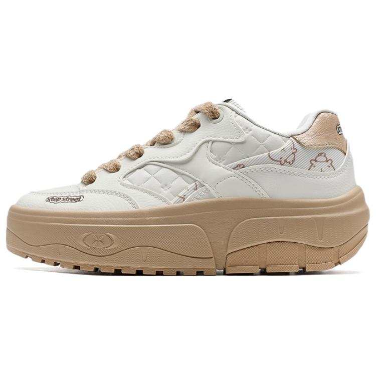 XTEP Slip Resistant Abrasion Resistant Low top Skateboard Shoes Women's White Brown