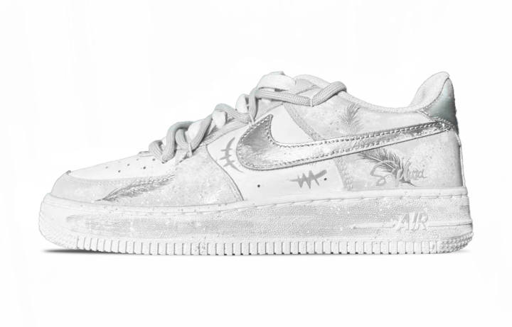 Nike Nike Air Force 1 Dawn Silver Feather Cushioning, Wear Resistant Low top Skateboard Shoes Unisex Gray White