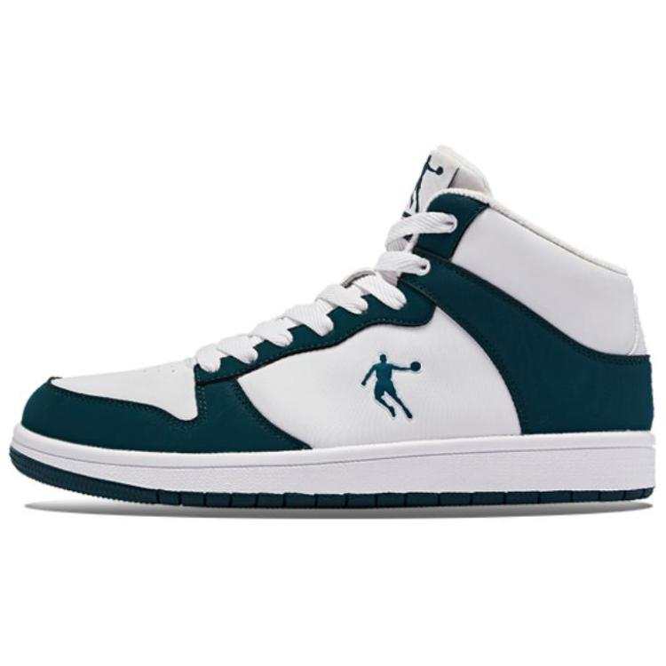QIAODAN Skateboard Shoes Men's High Top Jordan White/Abyss Green