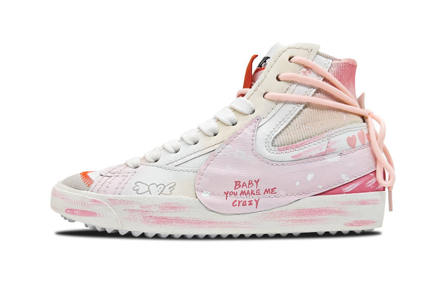 Nike Nike Blazer Heartbeat Moment In The Realm Of Art Slip Resistant Abrasion Resistant Mid top Skateboard Shoes Unisex Pink