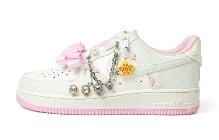 Nike Nike Air Force 1 Pink Romantic Leather Slip Resistant Cushioning Low top Skateboard Shoes Women's White
