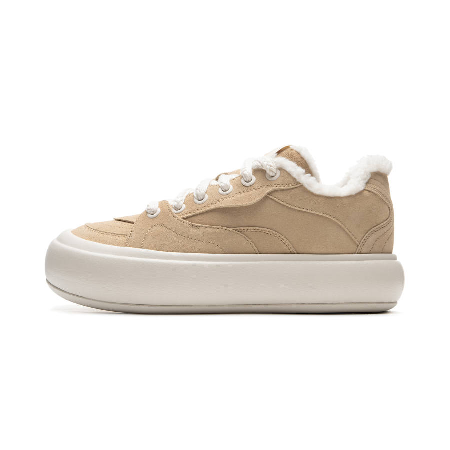 Li-Ning Li Ning Cream Puff Platform Fleece Lined Trendy Casual Thermal Abrasion Resistant Low top Skateboard Shoes Women's