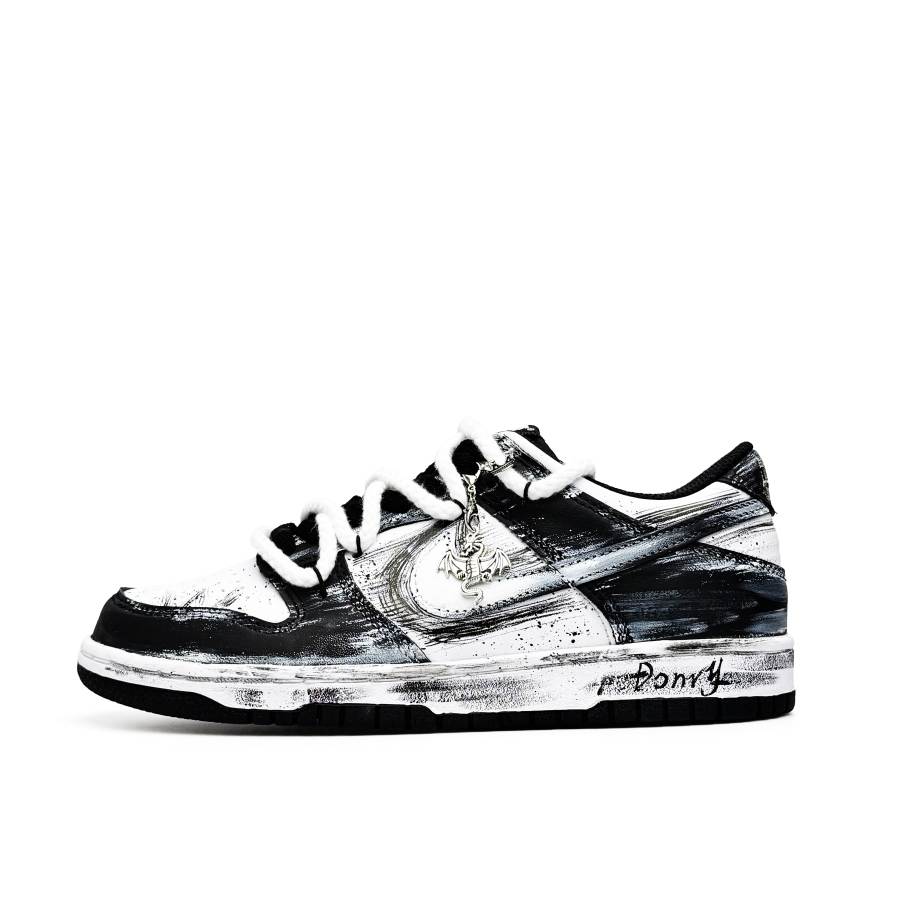 Nike Nike Dunk Leather Abrasion Resistant Breathable Low top Skateboard Shoes Unisex Black White Gray