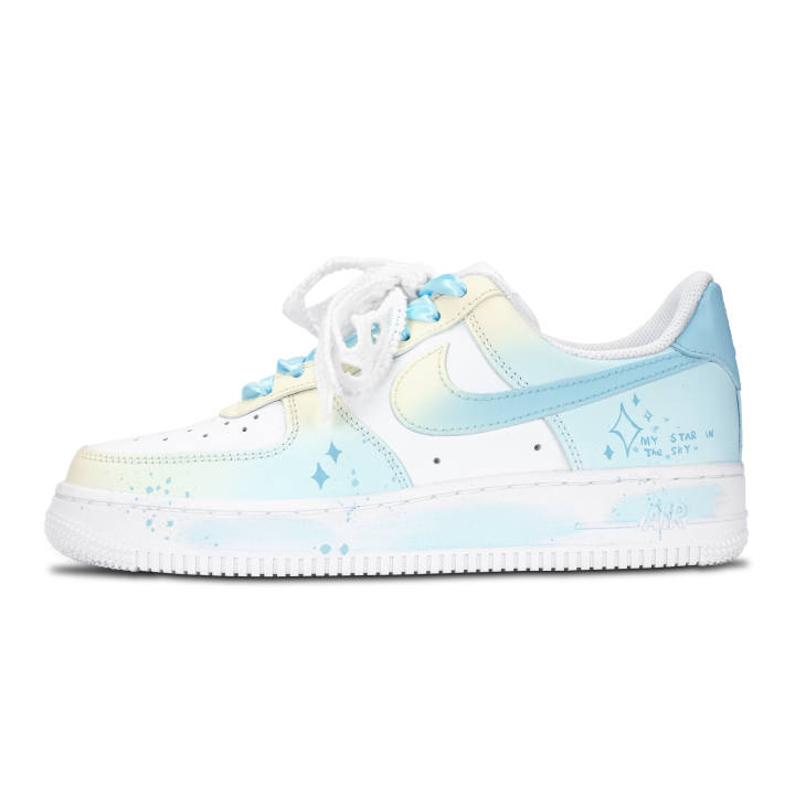 Nike Nike Air Force 1 Starry Dot Slip Resistant Abrasion Resistant Low top Skateboard Shoes Women's Blue