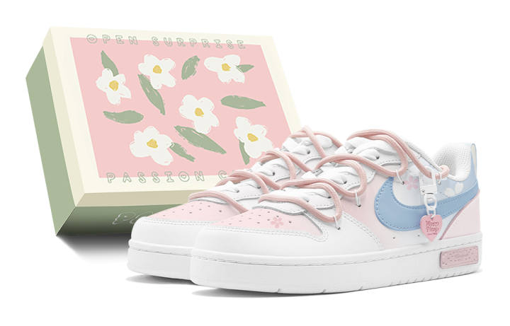 Nike Nike Court Borough Spring Outing Season, Vintage Girlish, Gradient Petal Low top Skateboard Shoes GS Pink Blue