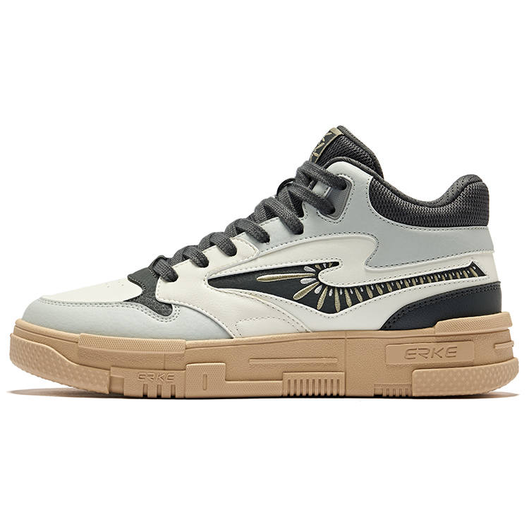 Erke Decisive Courage High top Skateboard Shoes Men's Microcrystal White Carbon Gray