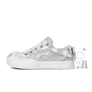 Ouder Smiler 'White Moonlight' Lace Pearl Bowknot Slip Resistant Abrasion Resistant Low top Skateboard Shoes Women's