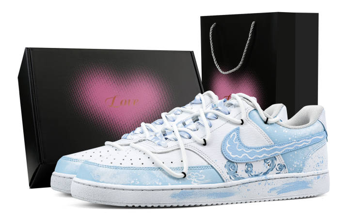 Nike Nike Court Vision 1 Summer Wave Heart Box Slip Resistant Abrasion Resistant Low top Skateboard Shoes Men's Light Blue