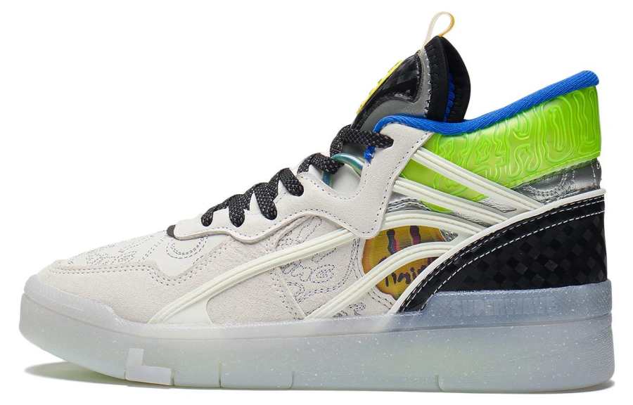 Li-Ning Li Ning Wave Mid Party Slip Resistant Abrasion Resistant Mid top Skateboard Shoes Women's White Black Blue