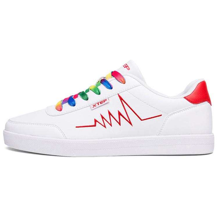 XTEP Synthetic Leather Slip Resistant, Abrasion Resistant, Lightweight Low top Skateboard Shoes Men's White Red