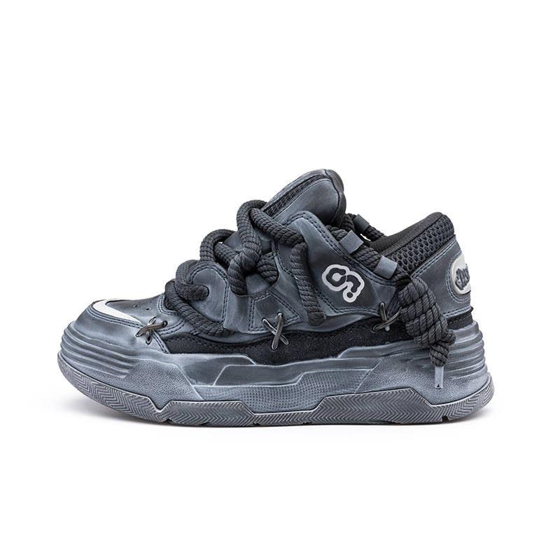 CN Platform 5cm Coverage Slip Resistant, Abrasion Resistant, Breathable Low top Skateboard Shoes Unisex Black Gray