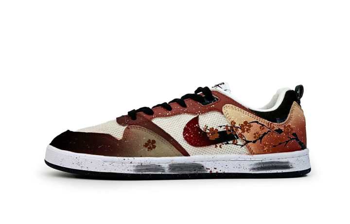 Nike Nike SB Alleyoop Skateboard Shoes Unisex Low Top White Brown Red Gradient Ink Splatter Design