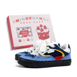 MINGKUANG Street Vintage Chinese Fashion Trend Low top Skateboard Shoes Women's White Blue