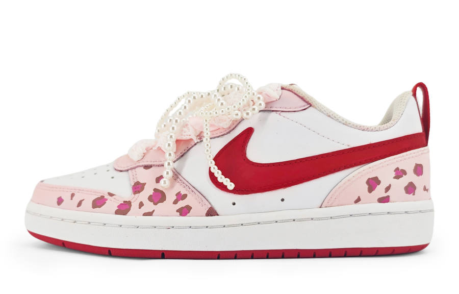 Nike Nike Court Borough 2 PU Synthetic Leather Wear resistant And Lightweight Low top Skateboard Shoes Women's Red Pink