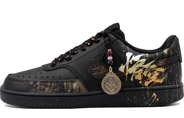 Nike Nike Court Vision Low Abrasion Resistant Low top Skateboard Shoes Unisex Black Gold