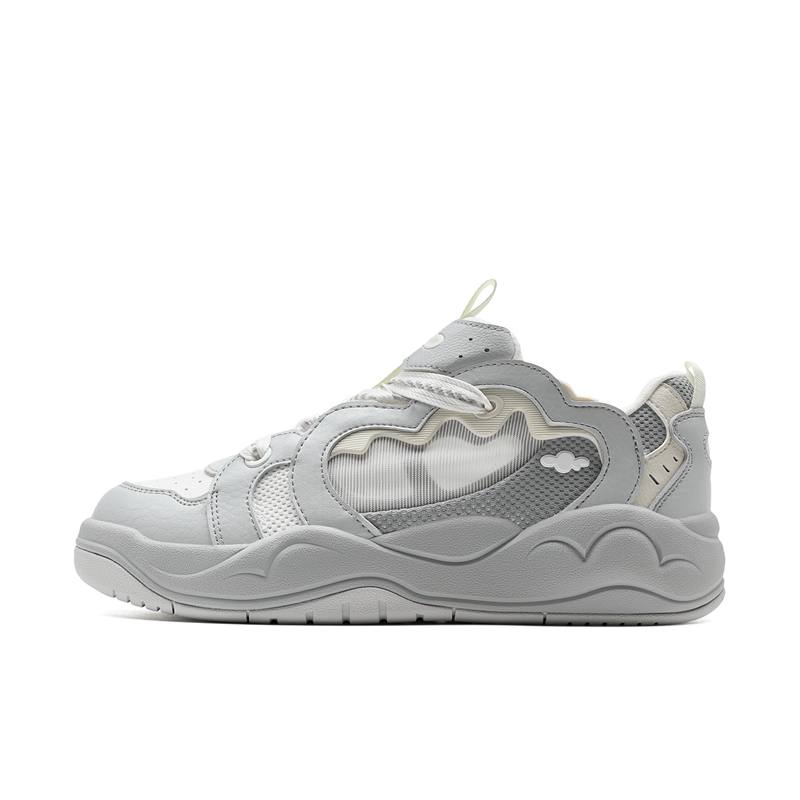 XTEP Synthetic Leather, TPU Lightweight Anti Slip Low top Skateboard Shoes Women's Phantom Gray White