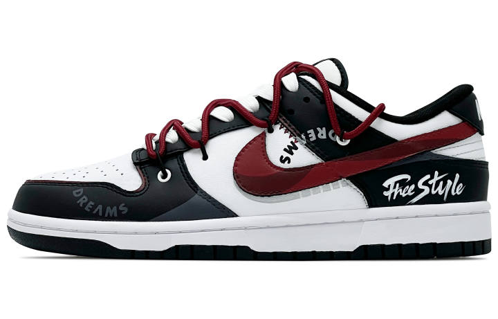 Nike Nike Dunk Leather Abrasion Resistant Low top Skateboard Shoes Unisex Black White Red
