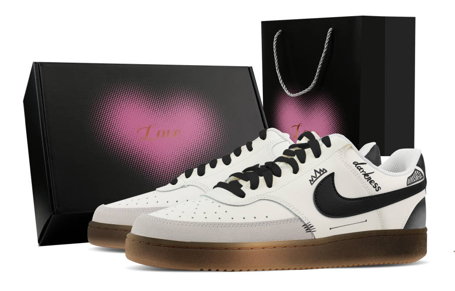 Nike Nike Court Vision 1 Dark Matter, Heart Box Abrasion Resistant Low top Skateboard Shoes Men's Black White