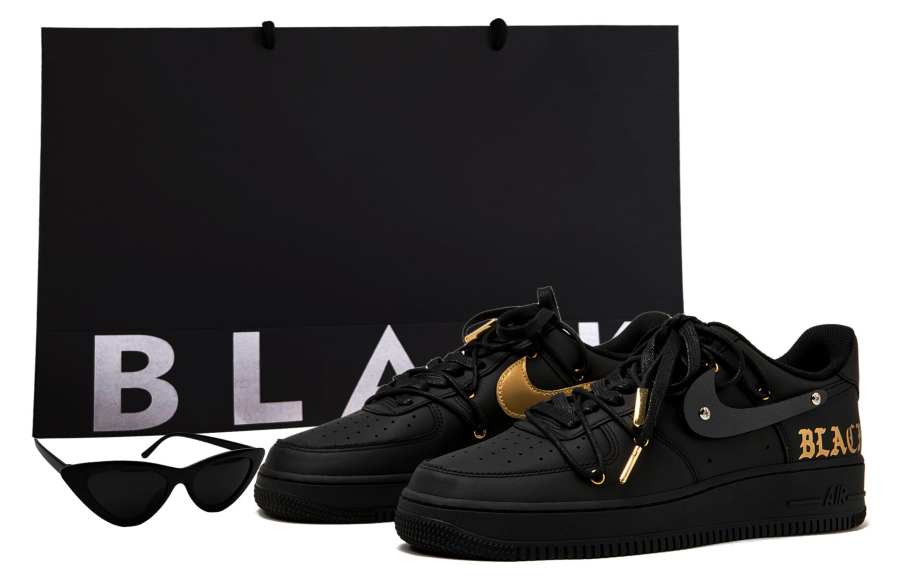 Nike Nike Air Force 1 Air Force 1 Low top Skateboard Shoes Unisex Matte Black Gold