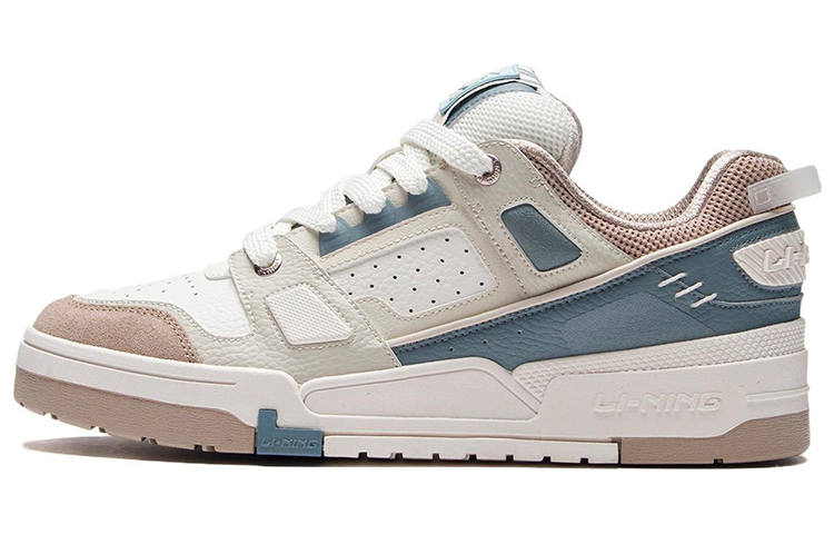 Li-Ning Li Ning Journey Synthetic Leather Slip Resistant Abrasion Resistant Low top Skateboard Shoes Men's White Gray Green