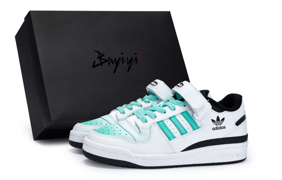 Adidas Originals FORUM Low Wear resistant And Lightweight Low top Skateboard Shoes Unisex White Tiffany Black