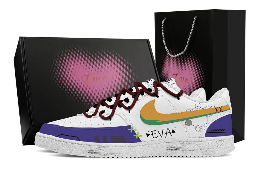 Nike Nike Court Vision 1 Initial Machine No. Heart Box Abrasion Resistant Low top Skateboard Shoes Men's Purple Yellow