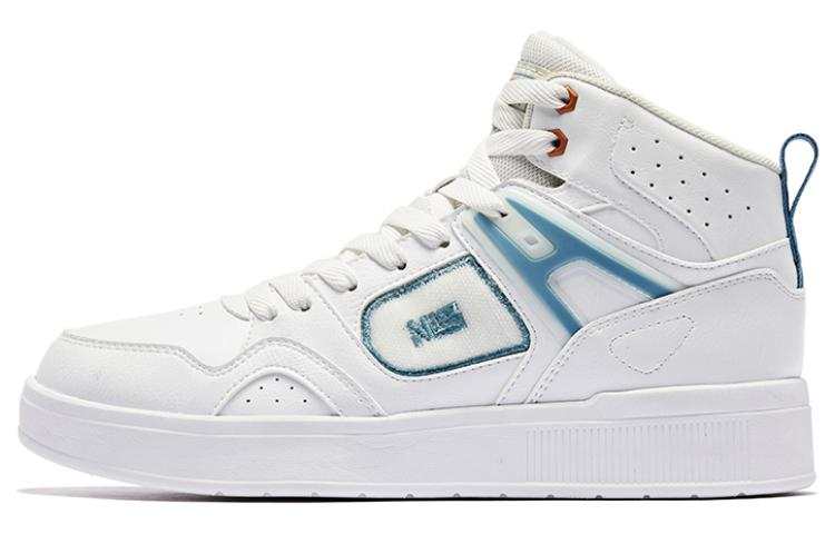 QIAODAN Slip Resistant Abrasion Resistant High top Skateboard Shoes Men's White Blue