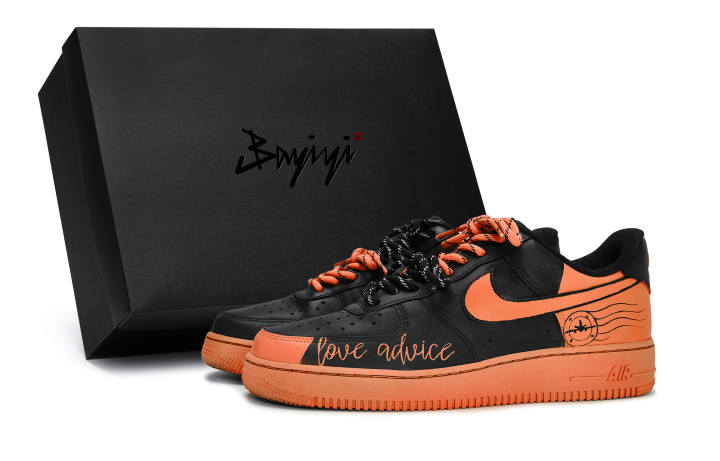 Nike Nike Air Force 1 Advice For Love Abrasion Resistant Low top Skateboard Shoes Unisex Black Orange