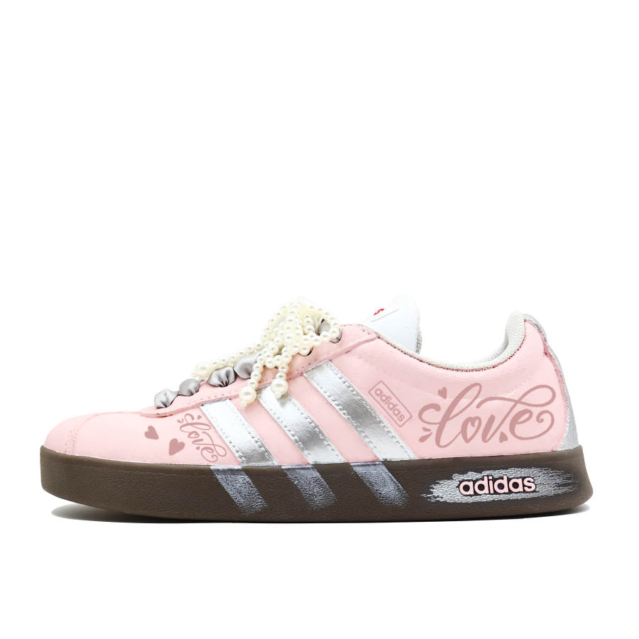 Adidas Adidas VL COURT 2.0 Wild Dreams, Love Island Leather Cushioning Low top Skateboard Shoes Unisex Pink Silver