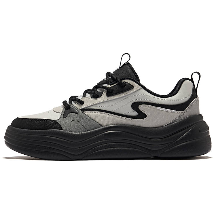 Erke Leisurely Abrasion Resistant Height Increasing Low top Skateboard Shoes Men's White Dew Gray Jet Black
