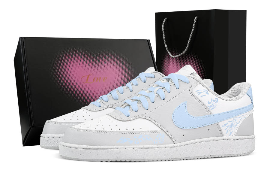 Nike Nike Court Vision Kunlun Ice Plain Heart Box Abrasion Resistant Low top Skateboard Shoes Men's White Blue